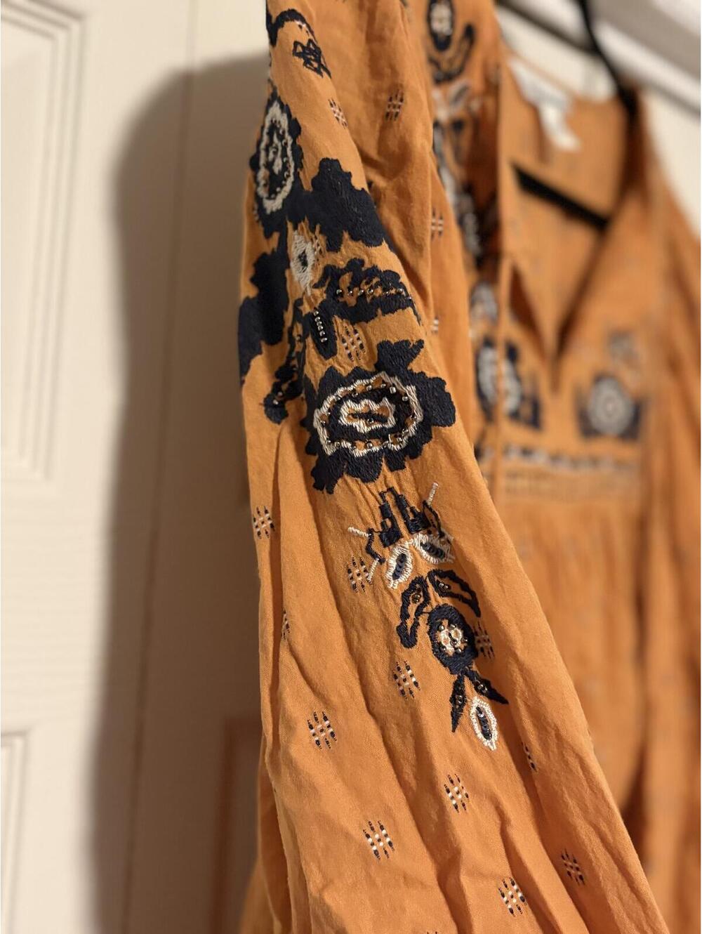 Tantrums Blouse Womens XXL Mustard Embroidered Boho Peasant Tassel Folk Top - Picture 5 of 10